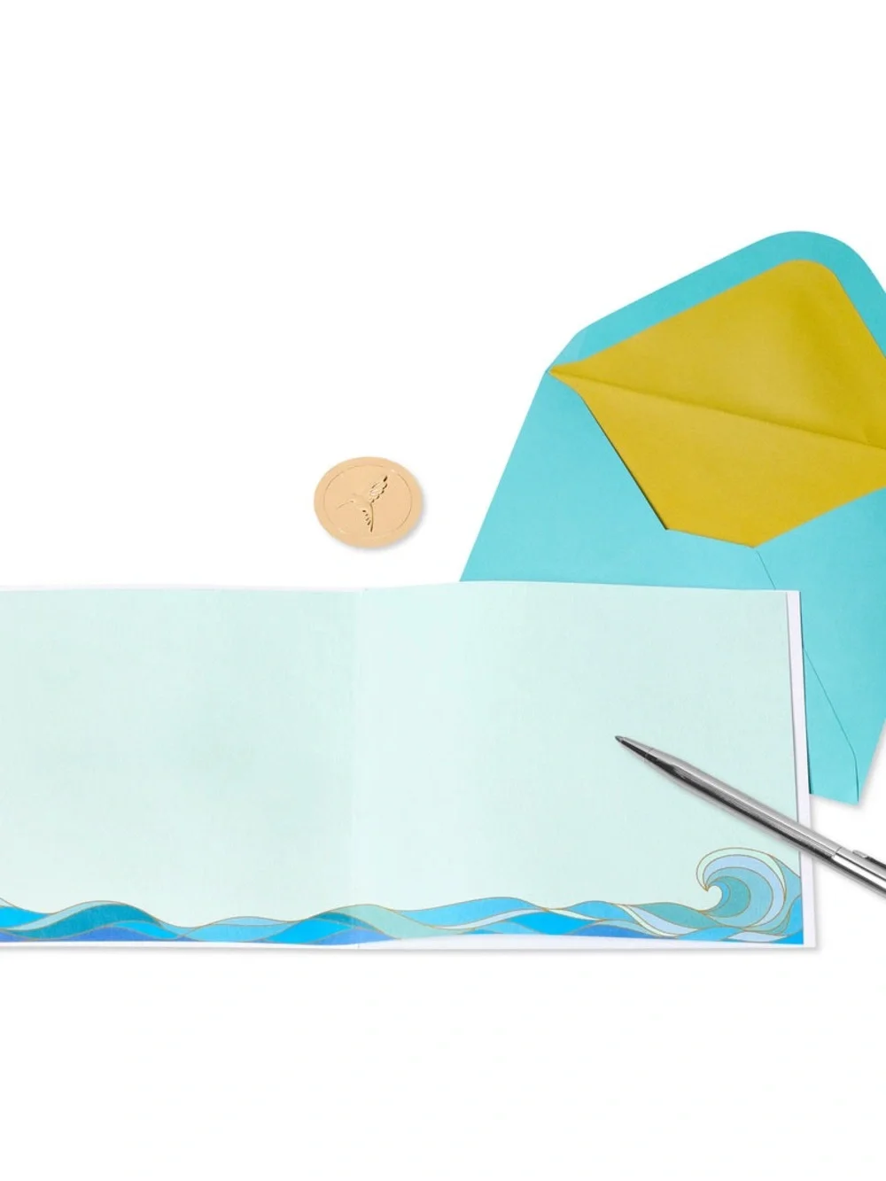 🆕Papyrus “Modern Waves” Gift Bag, Tissue And Card Bundle